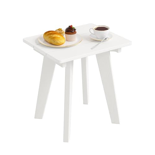 Outdoor Side Table, HDPE Weather Resistant Small Patio Table for Porch and Balcony, 200 LBS Capacity Heavy Duty Small Outdoor Table for Backyard and Pool, Easy Maintenance, White - color: White