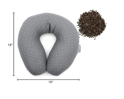 Buckwheat U-Shaped Neck Pillow Adjustable Buckwheat Hull Pillow with Pillowcase, Neck Support and Shoulder Relax Cervical Pillow (12x12 inch, Grey) - color: Grey