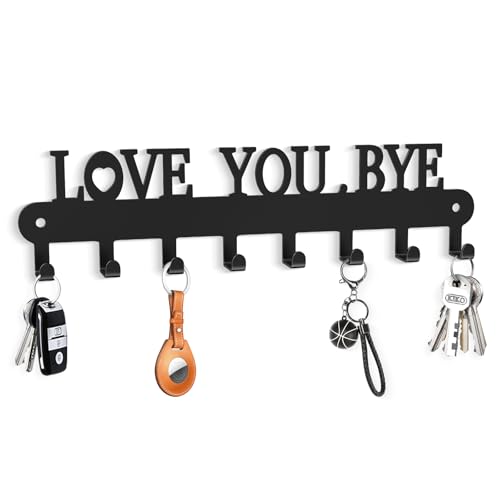 Key Holder for Wall - 'Love You Bye' Key Hooks,Key Holder Wall Mount Self Adhesive, Key Rack Wall Mount for Wall No Drill for Living Room, Kitchen, Bathroom, Garage (Black, 8 Hooks) - color: Love You Bye' Black 1p
