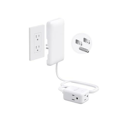 NUTICT 3ft Flat Extension Cord with 3 Outlets, Flat Wall Plug & Flush Outlet Cover, 900J Surge Protection, 13A/1625W, ETL Listed, White Outlet Extender Fits Behind Furniture, Dresser, Bed, TV, Couch - color: White, size: 3ft(3 Prong Plug), style: Larger C