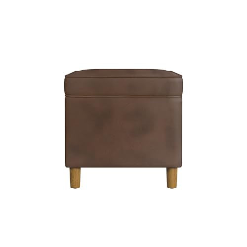HomePop 24" Dinah Collection Storage Ottoman - Brown Faux Leather - color: Brown Faux Leather