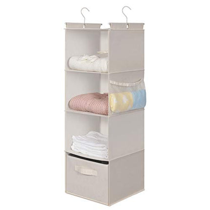 MAX Houser 4-Shelf Hanging Closet Organizer, Space Saver, Cloth Hanging Shelves with 2 Side Pockets, Foldable (Beige) - color: Beige-2