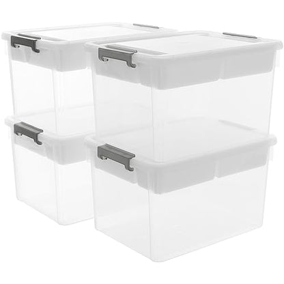 Citylife 32 QT Plastic Storage Bins with Removable Tray Large Stackable Storage Containers for Organizing Craft Storage and Storage Craft, Clothes, Files, Office Supplies, 4 Packs - size: 32 Qt- 4 Pack