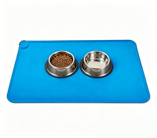 Foldable Silicone Pet Feeding Mat, Non-Slip Waterproof Easy to Clean Dog Cat Food Mat for Floor Protection Home Daily Use 11.8" W 18.9" L - color: Blue