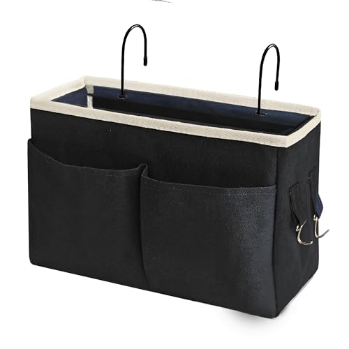 Bedside Caddy Bedside Hanging Storage Basket Multi-Function Organizer Caddy for Bunk and Hospital Beds Dorm Rooms Bed Rails, Can be Placed Glasses Books Mobile Phones（Black） - color: Black