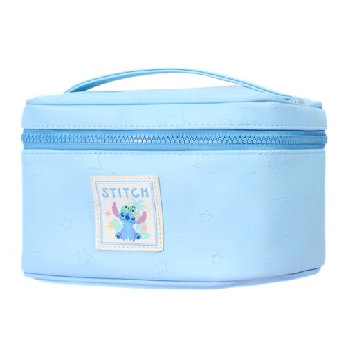 MINISO Disney Stitch Makeup Bag, PU Cosmetic Bag with Handle, Waterproof Travel Pouch, Cute Stitch Storage Organizer for Makeup, Stationery, Jewelry, Ideal Gift for Stitch Fans and Women, Blue