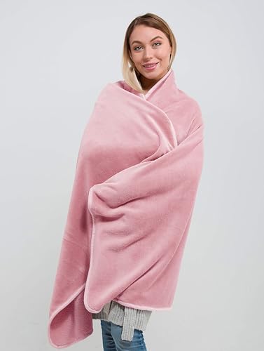 BlueHills Travel Blanket Pillow Rolled Premium Soft Plush Airplane Throw Traveling Gifts Compact in a Bag 70 X 48 inches Long Plane Flight Portable Lightweight Pink R02 - color: R02-pink