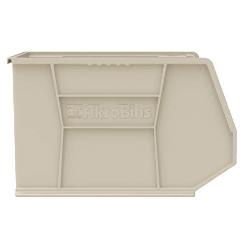 Akro-Mils 30270 AkroBins Plastic Storage Bins, Space-Saving Stackable Bins for Garage, Pantry, Craft Organization, 18" x 16" x 11", Stone, 3-Pack - color: Stone