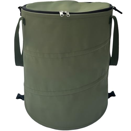 Pop up Camping Trash can with lid,Collapsible 24 Gallons Trash can with Sorting Clips,Garden Garbage Bag with Lid,Lawn and Leaf Bags - Reusable Yard Waste Bags (Green) - color: Green