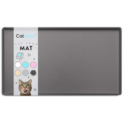CatGuru Cat Food Mat, Small & Large Feeding Mats, 100% Waterproof Silicone Pet Placemat, Non-Slip Cat Food and Water Bowl or Water Fountain (Large, Carbon) - color: Carbon, size: L: 24" x 14"