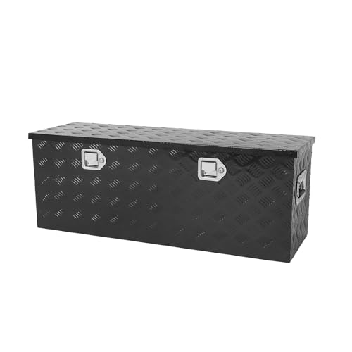 44" Aluminum Black Plated Truck Tool Box Pickup Truck Bed Storage Organizer, Waterproof Underbody Trailer Tongue Box with Lock and Key for RVs, ATVs, Trailer & Truck (44"x14"x16") - color: Black, size: 44"x14"x16"
