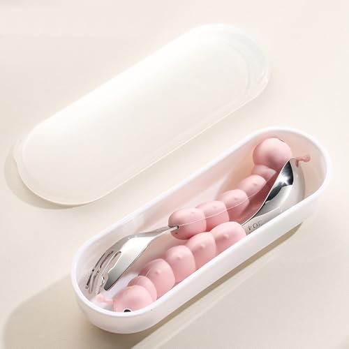 Toddler Utensils, Stainless Steel Baby Forks and Spoons Set Caterpillar Silicone Handle, Kids Silverware with Portable Storage Case, Baby Feeding Essentials, Dishwasher Safe (Pink) - color: Pink