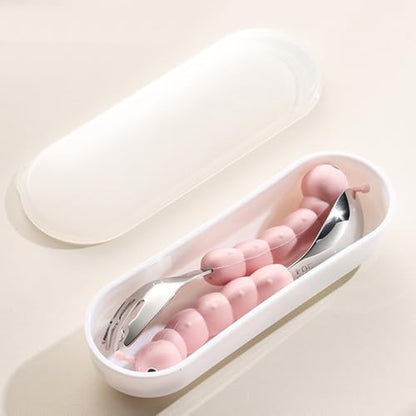 Toddler Utensils, Stainless Steel Baby Forks and Spoons Set Caterpillar Silicone Handle, Kids Silverware with Portable Storage Case, Baby Feeding Essentials, Dishwasher Safe (Pink) - color: Pink