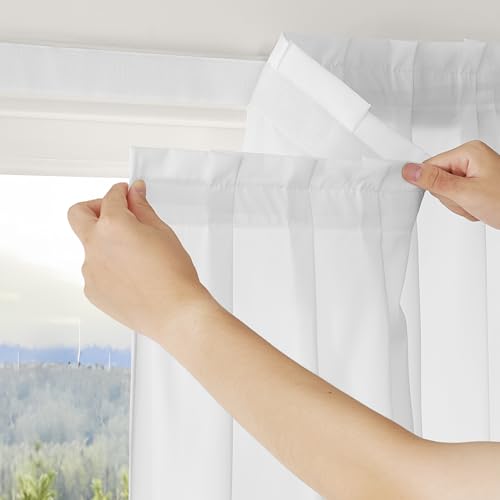 RYB HOME Sheer Curtains Adhesive No Drill Decorative for Window with Tie Back, Home Decor Light Filtering Easy to Install for Bedroom Living Room, Greyish White, W 35 x L 54, 1 Panel - color: Sheer White, size: 35"W x 54"L (Pack of 1)