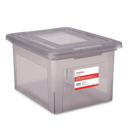 STAPLES Hanging File Folder Box, Storage Bin Organizer, Snap Lid, Letter & Legal Size Documents, Frost Gray - color: Gray, size: 1 Pack, style: Box (Snap Lid)