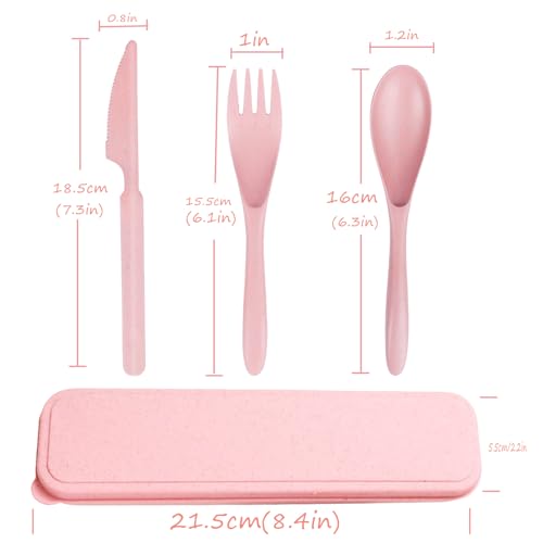 Wheat Straw Utensils Set with Case, Reusable Travel Cutlery, BPA-Free Portable Spoon Fork Knife, Eco-Friendly Flatware for Camping, Hiking & Picnic (Pink & Yellow) - color: Pink yellow