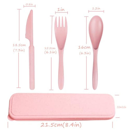 Wheat Straw Utensils Set with Case, Reusable Travel Cutlery, BPA-Free Portable Spoon Fork Knife, Eco-Friendly Flatware for Camping, Hiking & Picnic (Pink & Yellow) - color: Pink yellow