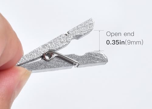50pcs Silver Wooden Clothes Pins for Photos - 1.38inch Wood Clothespins Card Clips Photo Clips Clamp Natural Wooden Peg Pin Compatible Baby Shower,Gift Wrapping, Picture Hanging, Arts&Crafts - color: Silver, size: 3.5*0.7cm
