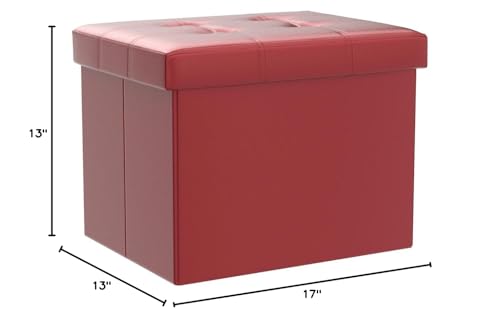 Bsketa Storage Ottoman, Folding Foot Stool with Thicker Foam Padded Seat Small Leather Storage Ottoman Bench Foot Rest for Living Room Foldable Coffee Table 17x13x13in,Red - color: Red