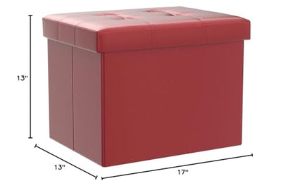 Bsketa Storage Ottoman, Folding Foot Stool with Thicker Foam Padded Seat Small Leather Storage Ottoman Bench Foot Rest for Living Room Foldable Coffee Table 17x13x13in,Red - color: Red
