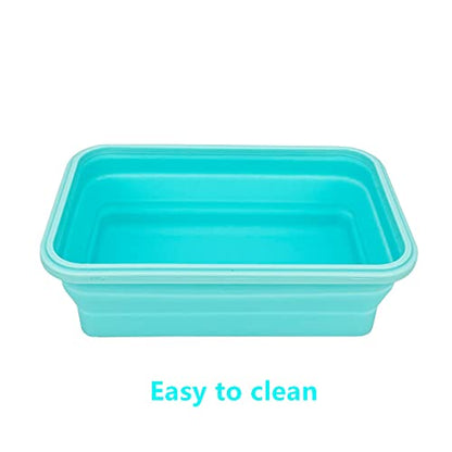 CARTINTS Large Collapsible Camping Food Containers, 1200ml Silicone Lunch Container, Microwave Safe Reusable Meal Prep Container For Indoor&Outdoor Kitchen With Foldable Spoon, Blue