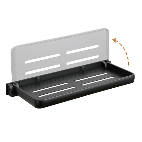 RV Fold-Down Wall Shelf - 12 Inch Space Saving Small Folding Shelf | Wall Mount Storage for RV, Laundry Room, Bathroom, Kitchen | Waterproof Rustproof Aluminum (Black)