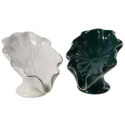Ceramic Soap Holder, Lotus-Leaf Shape Soap Dish, Delicated Self Draining Sponge Holder for Bathroom Kitchen, Portable Home Soap Saver(White/Green)(White)