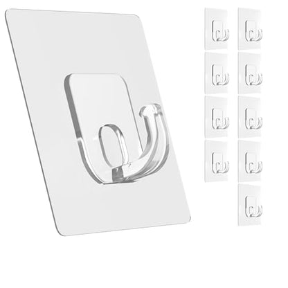 Latoxcaa Large Adhesive Hooks, 10 Pack Heavy Duty Utility Hooks for Hanging 33lb, Damage Free Sticky Hanging, No Trace Self-Adhesive Wall for Kitchen Bathroom Office Multiple Uses - size: 10 Clear Hooks