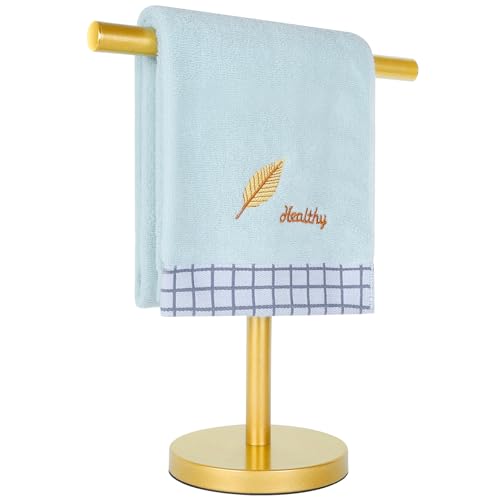 Hand Towel Holder Stand for Bathroom Countertop in Stainless Steel | Weighted base keeps towels stable and doubles as a display stand for jewelry, watches and hair accessories. - color: Golden-1 Pack