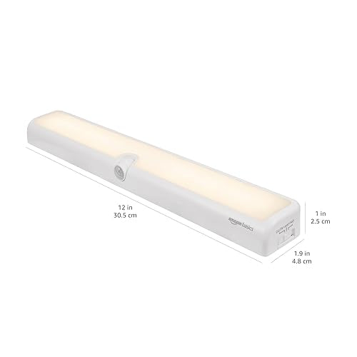 Amazon Basics LED Motion Sensor Light Bar, USB/Battery Operated, 250 Lumens, 12 Inches, Swivel, Under Cabinet Lighting for Closet, Kitchen, 2-Pack, White - style: LED Light Bar, Sensing Swivel