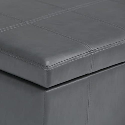 SIMPLIHOME Amelia Storage Ottoman - 33 inch Wide Vegan Leather Rectangle Storage Ottoman Bench in Stone Grey, Transitional Ottoman for Living Room with Nailhead Trim and Lift-Up Lid - color: Stone Grey