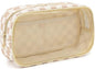 Fammart Clear Travel Makeup Bag for Women, TSA Approved Checkered Cosmetic Bag Make Up Car Organizer Case with Zipper, Large Waterproof Pouch Purse Toiletry Bag for Skincare, Brushes Travel Essentials - color: Clear - Checkered Khaki