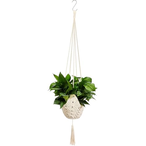 Shappy 1 Pack Boho Macrame Plant Hanger, Large Hanging Planter Plant Holder Pot Hanger Hanging Basket Wall Planters, Plants Lover Gift for Indoor Garden (Classic,White) - color: White, size: Classic