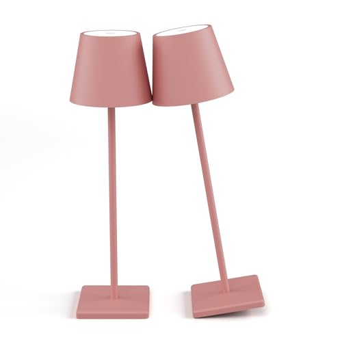 2-Pack LED Cordless Table Lamp, Rechargeable Battery Desk lamp 5000mAh Battery Operated Stepless Dimming Modern Portable Table Light for Restaurant/Bedroom/Outdoor IP54 Waterproof (Pink) - color: Pink-3000k, size: 2-Pack