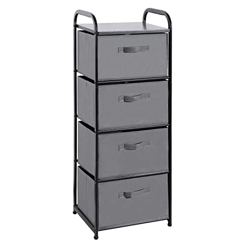 MAX Houser 4 Drawer Fabric Dresser Tall Storage Tower, Dresser Chest with Wood Top, Vertical Nightstand Side Organizer Unit with Metal Frame for Closets Bedroom Nursery Room Hallway(Leaden) | , Dresser Chest with Wood Top, Vertical Nightstand Side Organiz