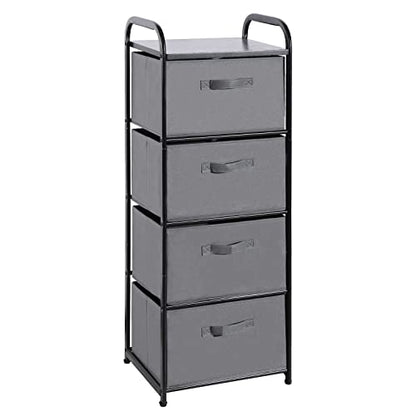 MAX Houser 4 Drawer Fabric Dresser Tall Storage Tower, Dresser Chest with Wood Top, Vertical Nightstand Side Organizer Unit with Metal Frame for Closets Bedroom Nursery Room Hallway(Leaden) | , Dresser Chest with Wood Top, Vertical Nightstand Side Organiz