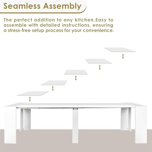 Extendable Dining Table, Transformer Console Table for 1-12 People, Space Saving Dining Room Table for Homes, Apartments, White - color: A3 White