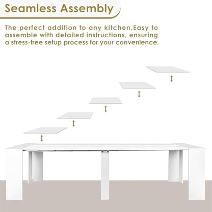 Extendable Dining Table, Transformer Console Table for 1-12 People, Space Saving Dining Room Table for Homes, Apartments, White - color: A3 White