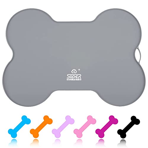 Super Design Dog Food Mat Dog Bowl Tray for Food and Water, Silicone Non-Spill Waterproof Pet Feeding Mat Puppy Placemat Easy-Clean, 20.5" x 14.5", Grey - color: Grey-3