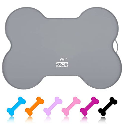 Super Design Dog Food Mat Dog Bowl Tray for Food and Water, Silicone Non-Spill Waterproof Pet Feeding Mat Puppy Placemat Easy-Clean, 20.5" x 14.5", Grey - color: Grey-3