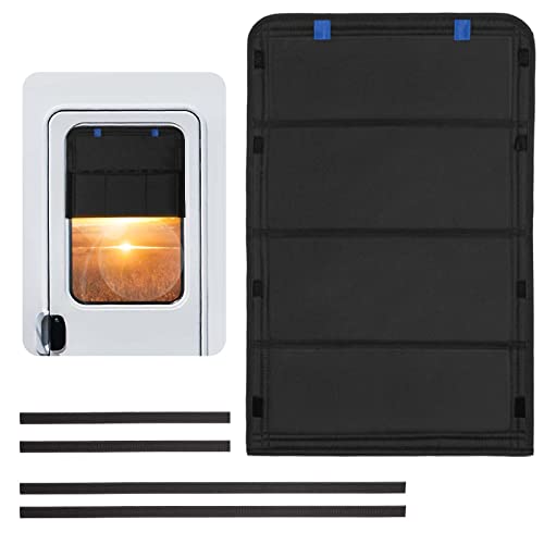 funomo RV Door Window Shade, New Model Foldable RV Blackout Window Cover, UV Rays Protection Camper Trailer Door Window Cover, Hook and Loop Fastener Waterproof Thickened Oxford Fabric (Black-B) - color: Black+Hook&Loop, size: 25"L x 16"W