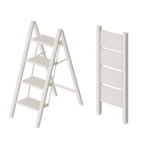 HillhutApex 4 Step Ladder, Lightweight Foldable 4 Step Stool with Anti-Slip Wide Pedal, 330lbs Capacity Aluminum Ladder for Household,Office,Garage(White) - color: White, size: 4 Step