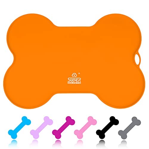 Super Design Dog Food Mat Dog Bowl Mat for Food and Water Silicone Non Spill Cat Feeding Mat Puppy Placemat Waterproof - 20.5" x 14.5", Orange - color: Orange-2