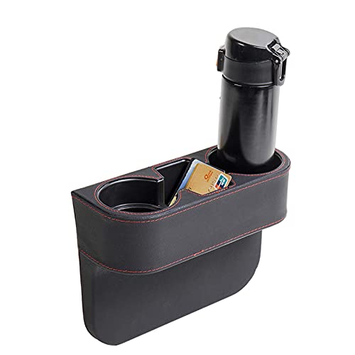 Car Cup Holder, Auto Front Seat Cup Holder, PU Leather Cover Cup Drink Holder, Car Seat Gap Filler Organizer, Side Cup Holder for Car Coin Bucket, Cell Mobile Phone Holder, Black - color: Black