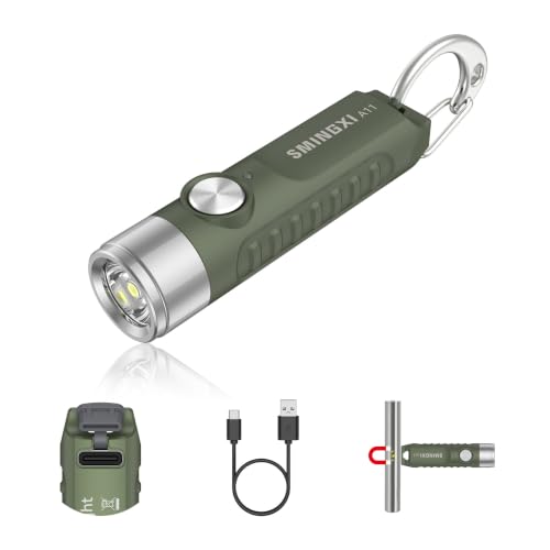 500 Lumens Rechargeable Keychain EDC Flashlight with Magnetic Base, Super Bright Mini Pocket Light with USB-C, IP66 Small Lightweight Flashlights for Camping, Emergency - color: Green-1pcs