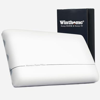 Winthome Memory Foam Pillow, Two-Sided Soft and Firm Neck Pillow for Sleeping, Suitable for Side, Back and Stomach Sleepers with Washable Cover - color: White
