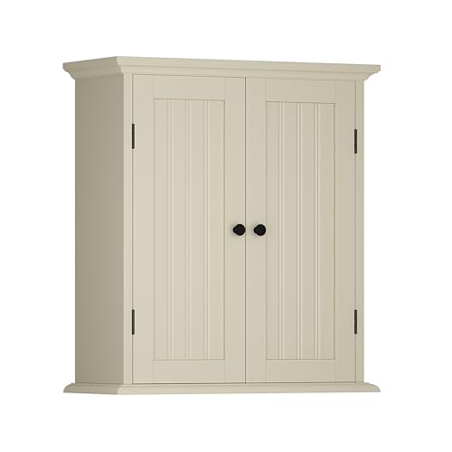 ChooChoo Bathroom Wall Cabinet, Over The Toilet Space Saver Storage Cabinet, Medicine Cabinet with 2 Door and Adjustable Shelves, Cupboard, Cream Yellow - color: Cream Yellow, size: 8.8"D x 21.1"W x 24"H