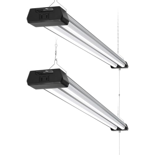 Barrina BS42a 4FT LED Shop Light for Garage, 42W, 5000K, 4800LM, Linkable Plug in Light Fixture, Workshop, Hanging or Flush Mount, Concealed Wiring Design, Pull Chain Switch, Heat Dissipation, 2 Packs - size: 2 Packs