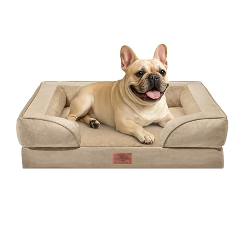 Comfort Expression Waterproof Orthopedic Dog Bed for Medium Size Dog | Supportive Egg Crate Foam Medium Pet Bed with Removable Bolsters, Dog Couch with Washable Cover & Non-Slip Bottom, 30x20 Inch - color: Light Brown, size: 30.0"L x 20.0"W x 7.0"Th
