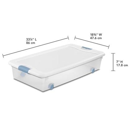 Sterilite 4-Pack 56 Quart Wheeled Latching Box, Underbed Clear Plastic Storage Organizer - Under Bed Rolling Container Bin with Lid and Wheels for Home or Dorm Bedrooms and Closets - size: 56 Quart, style: 4 Pack